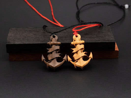 anchor necklace,anchor pendant,wood carving,wood anchor necklace,gift for him,gift for boyfriend,men anchor necklace