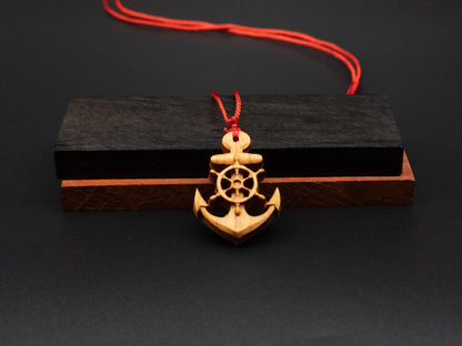 anchor necklace,anchor pendant,wood carving,wood anchor necklace,gift for him,gift for boyfriend,men anchor necklace