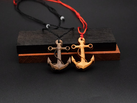 anchor necklace,anchor pendant,wood carving,wood anchor necklace,gift for him,gift for boyfriend,men anchor necklace