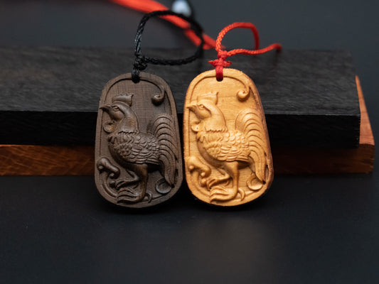 Rooster pendant,zodiac necklace,year of rooster,wood carving,animal Necklace,carve pendant,carve wood,engraved necklace,