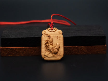 Rooster pendant,zodiac necklace,year of rooster,wood carving,animal Necklace,carve pendant,carve wood,engraved necklace