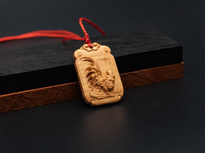 Rooster pendant,zodiac necklace,year of rooster,wood carving,animal Necklace,carve pendant,carve wood,engraved necklace