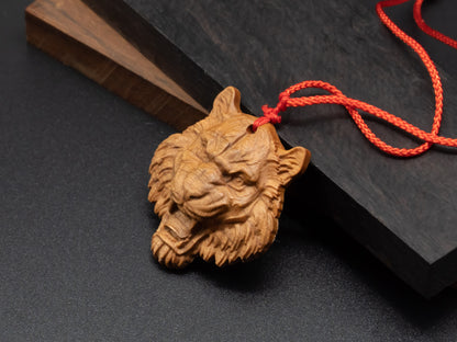 tiger head necklace,wood pendant,engraved necklace,mens necklace,animal necklace,cherry wood tiger necklace