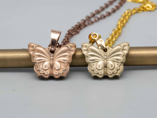 Solid bronze brass necklace,  brass butterfly,bronze butterfly,butterfly necklace,relief pendant,brass pendant,bronze pendant