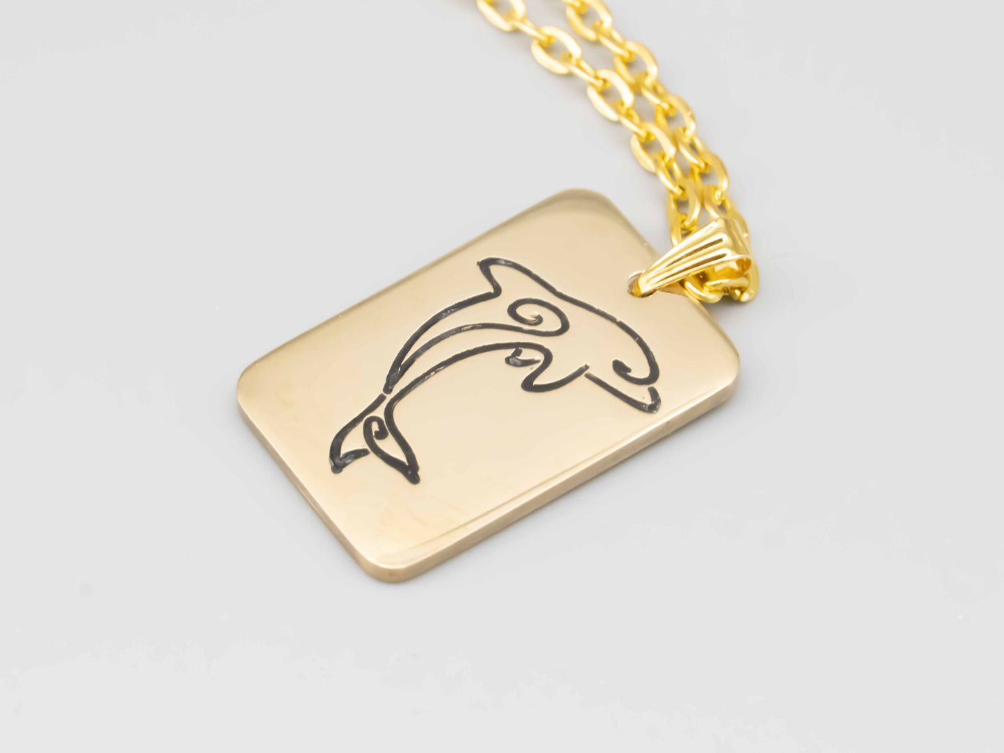 Solid brass necklace,dolphin necklace,dolphin jumping,engraved pendant,brass pendant,engraved necklace,Engraved tag,mean freedom and joy