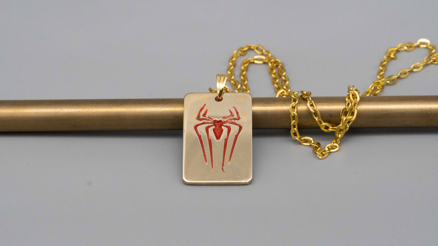 Solid brass necklace,spider necklace,engraved pendant,brass pendant,spider pendant,engraved necklace,Engraved tag