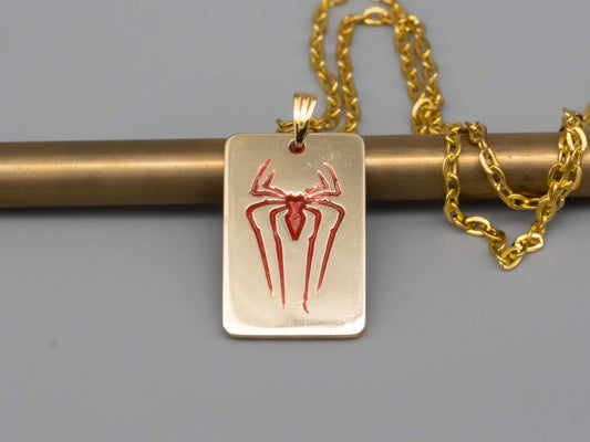 Solid brass necklace,spider necklace,engraved pendant,brass pendant,spider pendant,engraved necklace,Engraved tag