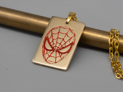 Solid brass necklace,spider man necklace,engraved pendant,brass pendant,spider pendant,engraved necklace,Engraved tag