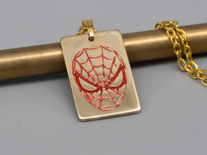 Solid brass necklace,spider man necklace,engraved pendant,brass pendant,spider pendant,engraved necklace,Engraved tag