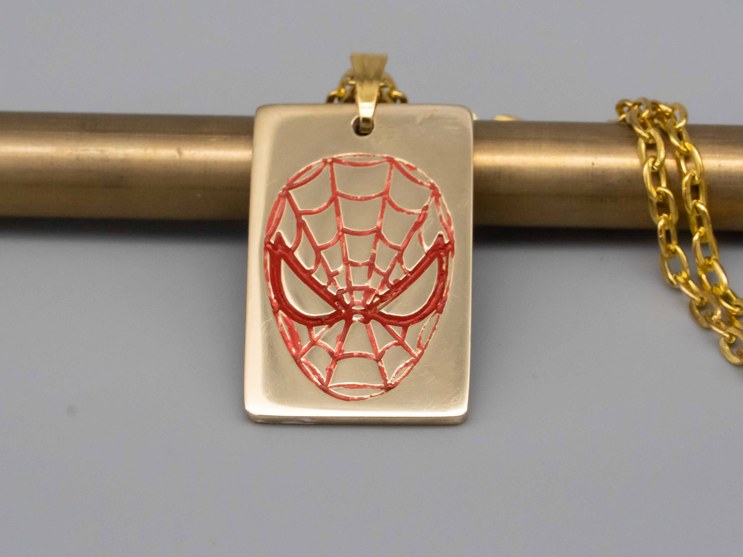 Solid brass necklace,spider man necklace,engraved pendant,brass pendant,spider pendant,engraved necklace,Engraved tag