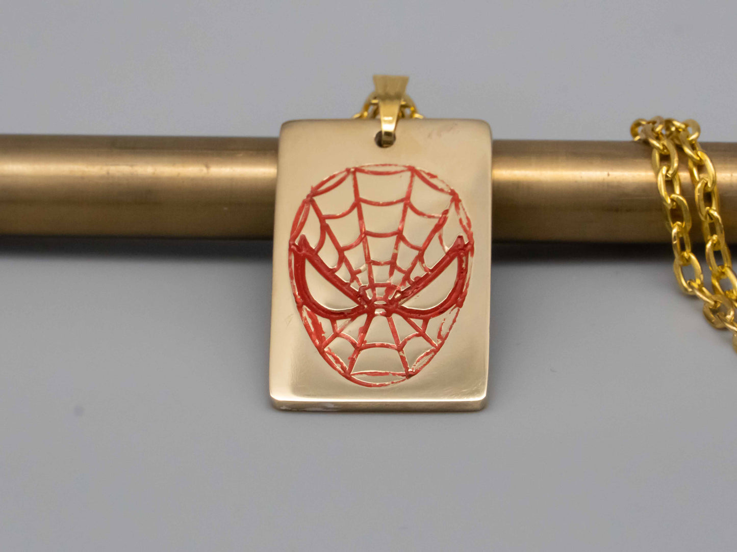 Solid brass necklace,spider man necklace,engraved pendant,brass pendant,spider pendant,engraved necklace,Engraved tag