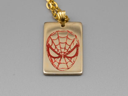 Solid brass necklace,spider man necklace,engraved pendant,brass pendant,spider pendant,engraved necklace,Engraved tag