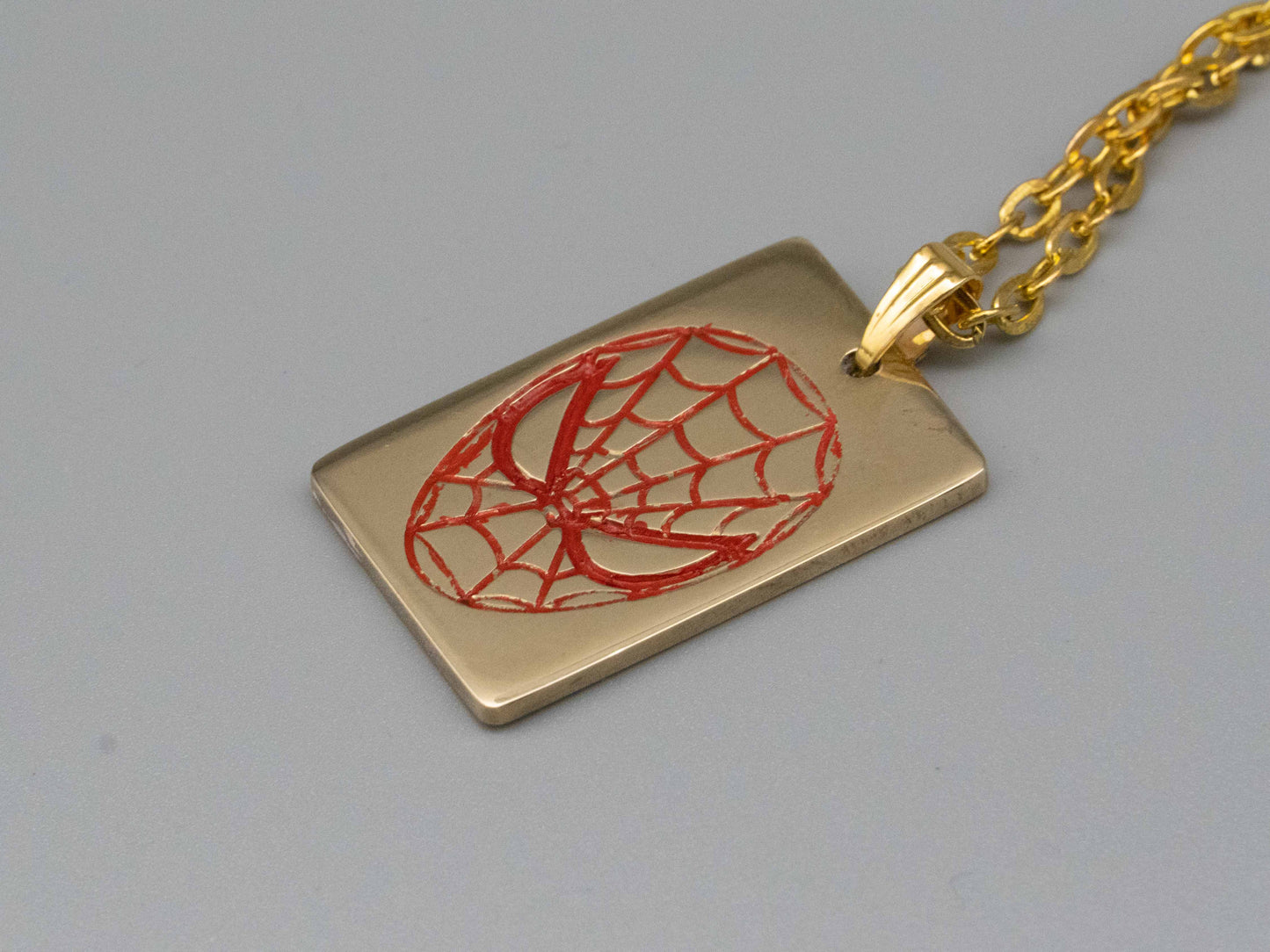 Solid brass necklace,spider man necklace,engraved pendant,brass pendant,spider pendant,engraved necklace,Engraved tag