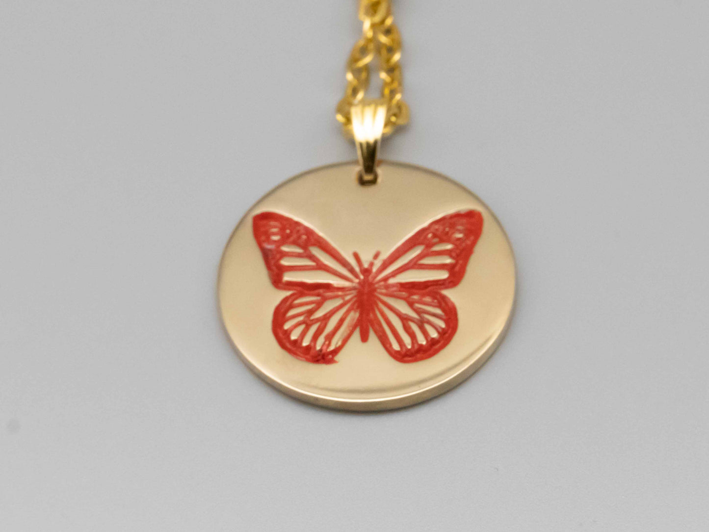 Solid brass necklace,butterfly necklace,engraved pendant,brass pendant,spider pendant,engraved necklace,Engraved tag