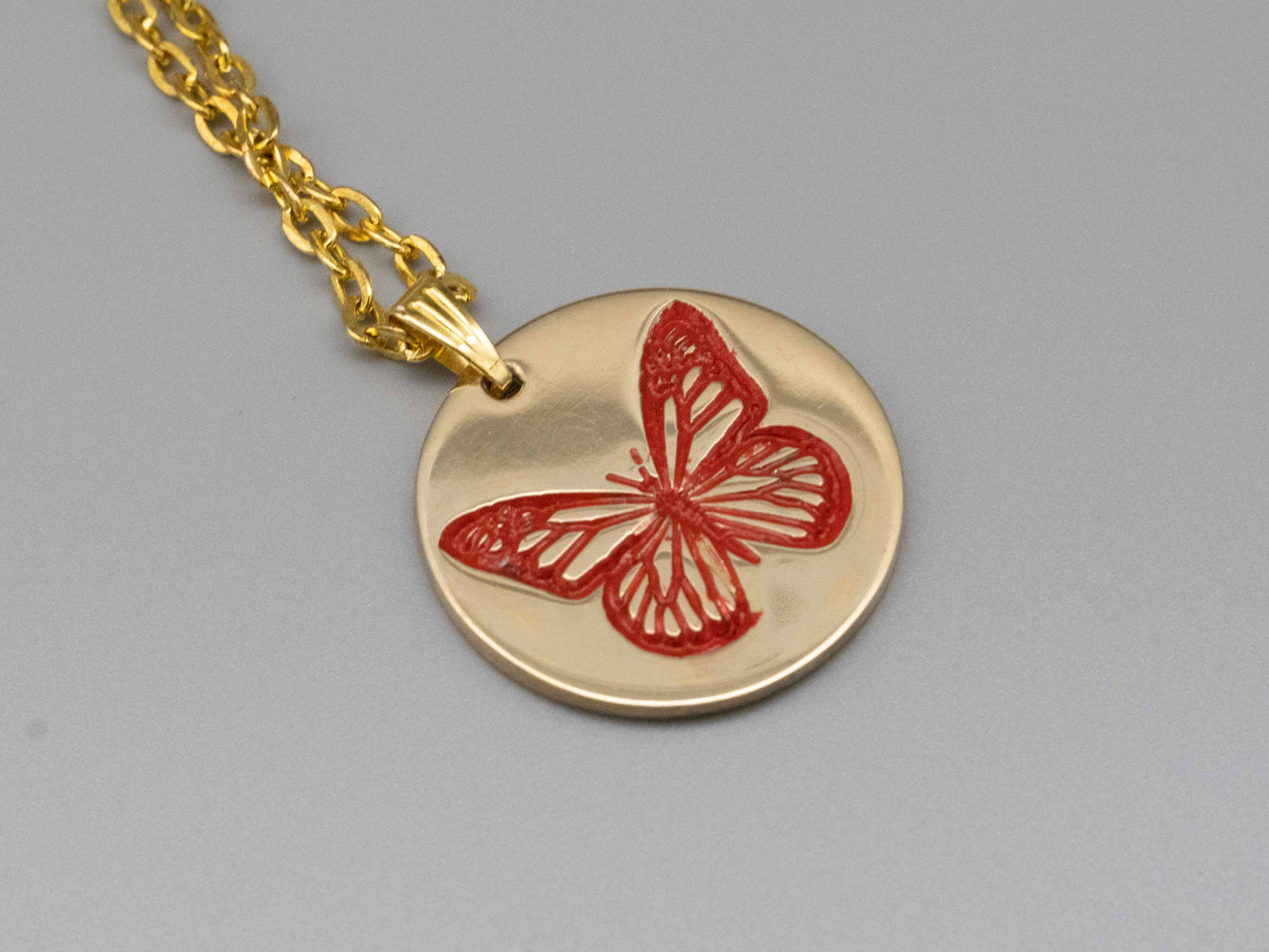 Solid brass necklace,butterfly necklace,engraved pendant,brass pendant,spider pendant,engraved necklace,Engraved tag