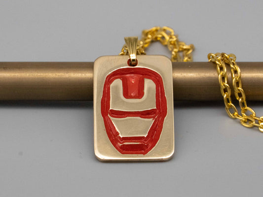 Solid brass necklace,iron man necklace,engraved pendant,brass pendant,spider pendant,engraved necklace,Engraved tag