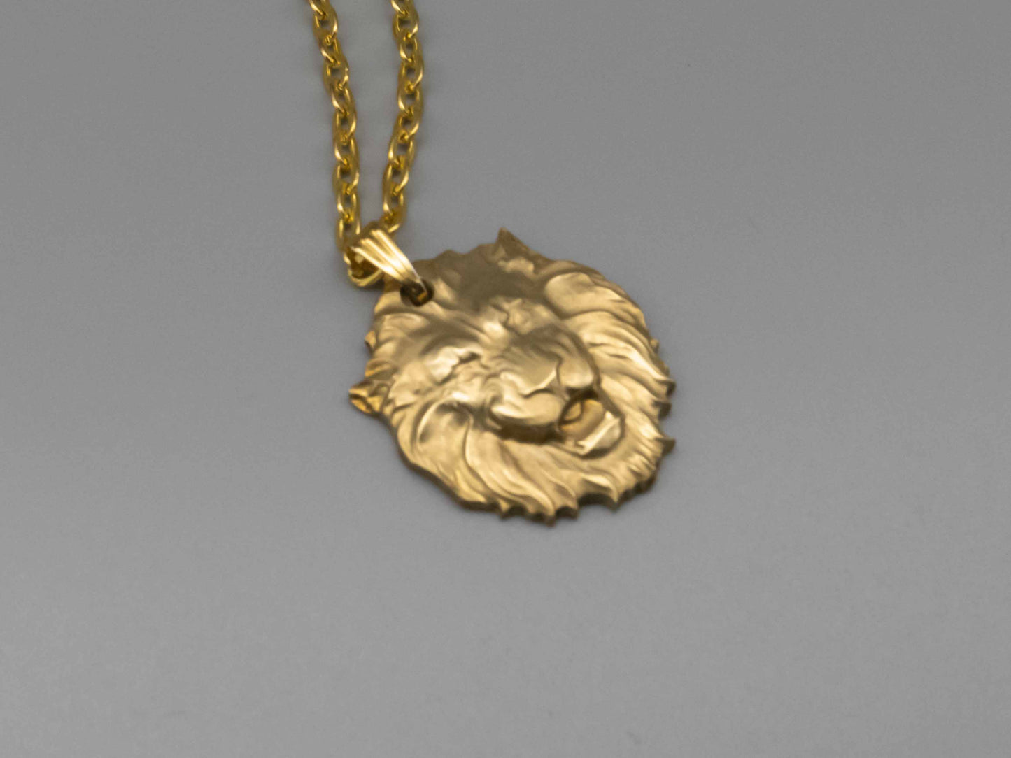 Solid brass necklace,Lion head necklace,brass lion head,engraved pendant,brass pendant,Vintage brass,gift for him,mean powerful and courage