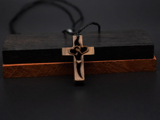 Cross Necklace,wood carving,cross with heart,Christian Necklace, Religious Jewelry Gift, Cross Pendant, wooden cross,wood carving