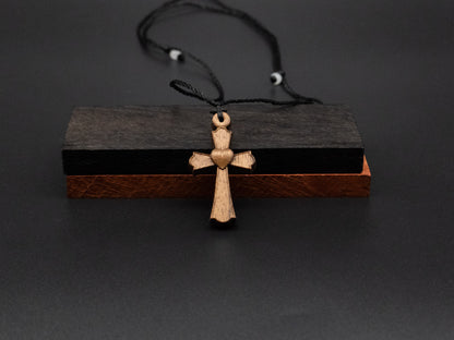 Cross Necklace,wood carving,cross with heart,Christian Necklace, Religious Jewelry Gift, Cross Pendant, wooden cross,wood carving