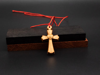 Cross Necklace,wood carving,cross with heart,Christian Necklace, Religious Jewelry Gift, Cross Pendant, wooden cross,wood carving