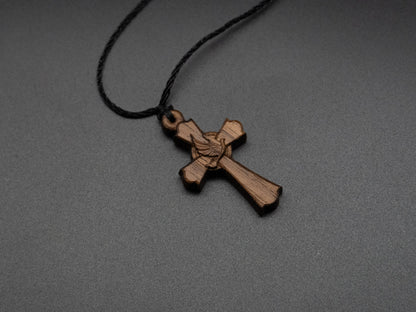 Cross Necklace,wood carving,cross with heart,Christian Necklace, Religious Jewelry Gift, Cross Pendant, wooden cross,wood carving