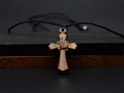 Cross Necklace,wood carving,cross with heart,Christian Necklace, Religious Jewelry Gift, Cross Pendant, wooden cross,wood carving