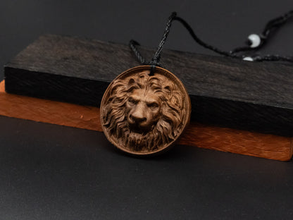 Lion head pendand,wood carving,Lion head relief,Lion head necklace,carve wooden pendant,carve pendant,carve wood