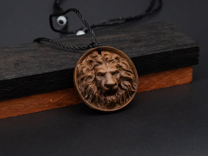 Lion head pendand,wood carving,Lion head relief,Lion head necklace,carve wooden pendant,carve pendant,carve wood