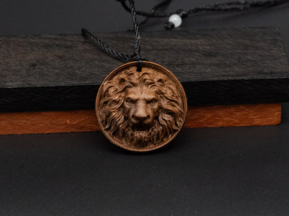 Lion head pendand,wood carving,Lion head relief,Lion head necklace,carve wooden pendant,carve pendant,carve wood