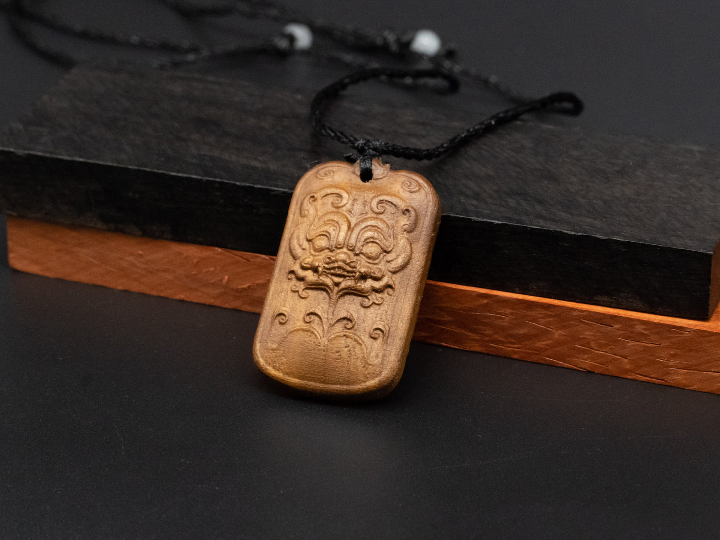 Monster head pendand,wood carving,monster head relief,Lion head necklace,carve wooden pendant,carve pendant,carve wood