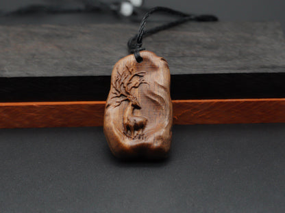 Deer pendant,long antler necklace,wood carving,wood pendant,engraved necklace,carve deer pendant,gifts for her,animal necklace