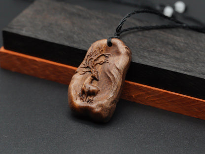 Deer pendant,long antler necklace,wood carving,wood pendant,engraved necklace,carve deer pendant,gifts for her,animal necklace