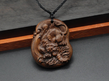 wood pendant,Tiger pendant,engraved necklace,carve wood Tiger necklace,gift for him,Animal Necklace,Exotic Wood Necklace