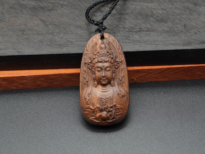 wood carving, Avalokiteshvara pendant,guanyin necklace,Buddhism pendant,carve pendant,meaning peace of mind, kindness