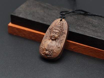 wood carving, Avalokiteshvara pendant,guanyin necklace,Buddhism pendant,carve pendant,meaning peace of mind, kindness