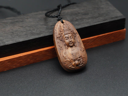 wood carving, Avalokiteshvara pendant,guanyin necklace,Buddhism pendant,carve pendant,meaning peace of mind, kindness