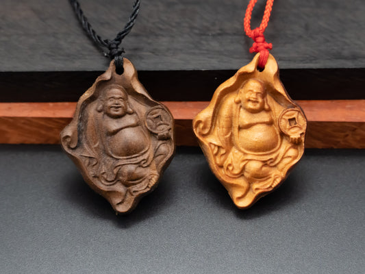 wood pendant,maitreya necklace,maitreya pendant,Maitreya Buddha,buddha necklace,wooden necklace,unique jewelry