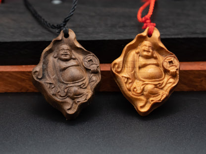 wood pendant,maitreya necklace,maitreya pendant,Maitreya Buddha,buddha necklace,wooden necklace,unique jewelry