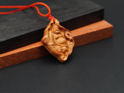 wood pendant,maitreya necklace,maitreya pendant,Maitreya Buddha,buddha necklace,wooden necklace,unique jewelry