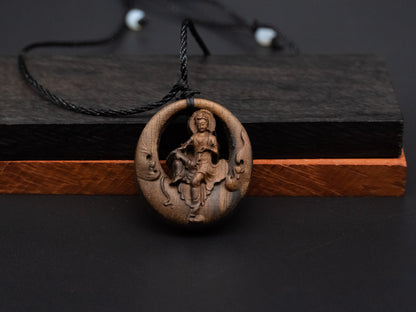 wood carving, Avalokiteshvara pendant,guanyin necklace,Buddhism pendant,carve pendant,meaning peace of mind, kindness