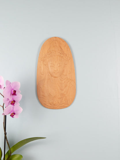 Wooden Avalokiteshvara Decor,Wall decor,Wood relief sculpture ,Wood Wall Hanging, Wood Carving,peace of mind, kindness