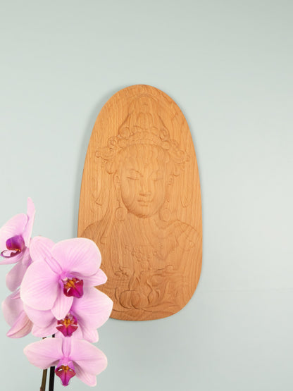 Wooden Avalokiteshvara Decor,Wall decor,Wood relief sculpture ,Wood Wall Hanging, Wood Carving,peace of mind, kindness