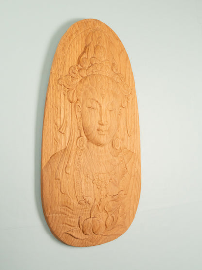 Wooden Avalokiteshvara Decor,Wall decor,Wood relief sculpture ,Wood Wall Hanging, Wood Carving,peace of mind, kindness