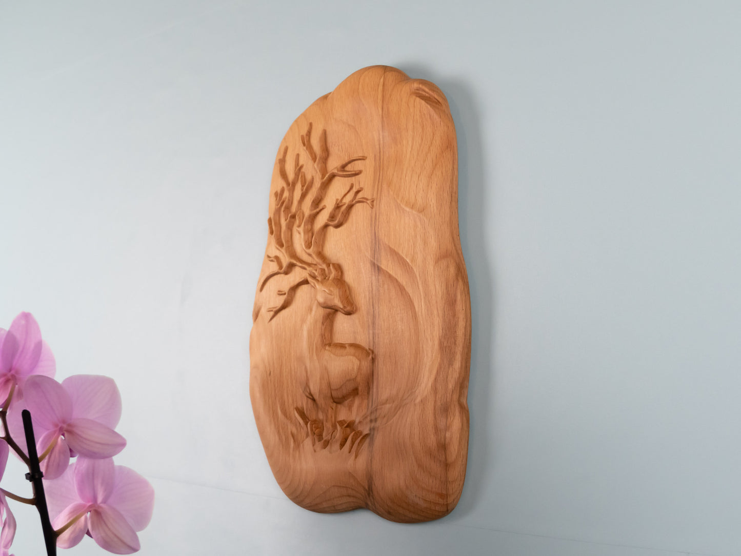 Wooden Deer Decor,Wall decor,home decor,Wood relief sculpture ,Wood Wall Hanging, Wood Carving,living，Home Decoration