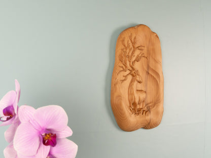 Wooden Deer Decor,Wall decor,home decor,Wood relief sculpture ,Wood Wall Hanging, Wood Carving,living，Home Decoration