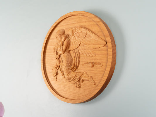 Angel and Child Relief，Wooden Wall Art ,wood carving,home decor,sulpture relief,relief art,Relief Sculpture