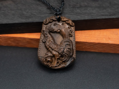 rooster pendant necklace,wood pendant,engraved necklace,zodiac necklace,year rooster,pendant necklace,animal Necklace,exotic wood necklace