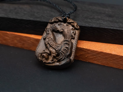 rooster pendant necklace,wood pendant,engraved necklace,zodiac necklace,year rooster,pendant necklace,animal Necklace,exotic wood necklace