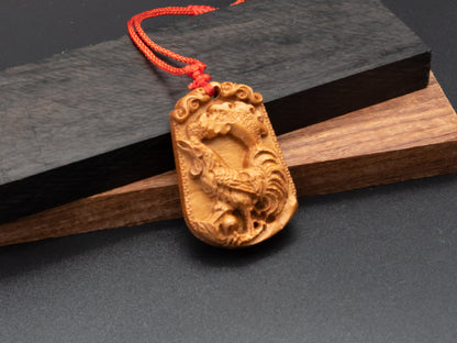 rooster pendant necklace,wood pendant,engraved necklace,zodiac necklace,year rooster,pendant necklace,animal Necklace,exotic wood necklace