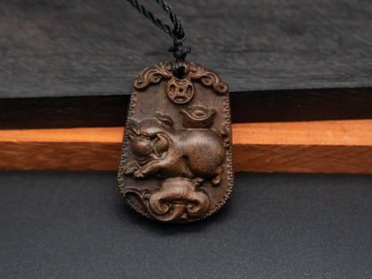 pig pendant necklace,wood pendant,engraved jewelry,zodiac necklace,year of pig,engraved necklace,pendant necklace,animal Necklace